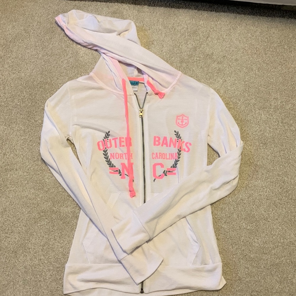 Outer Banks zip up hoodie jacket Size S white/pink